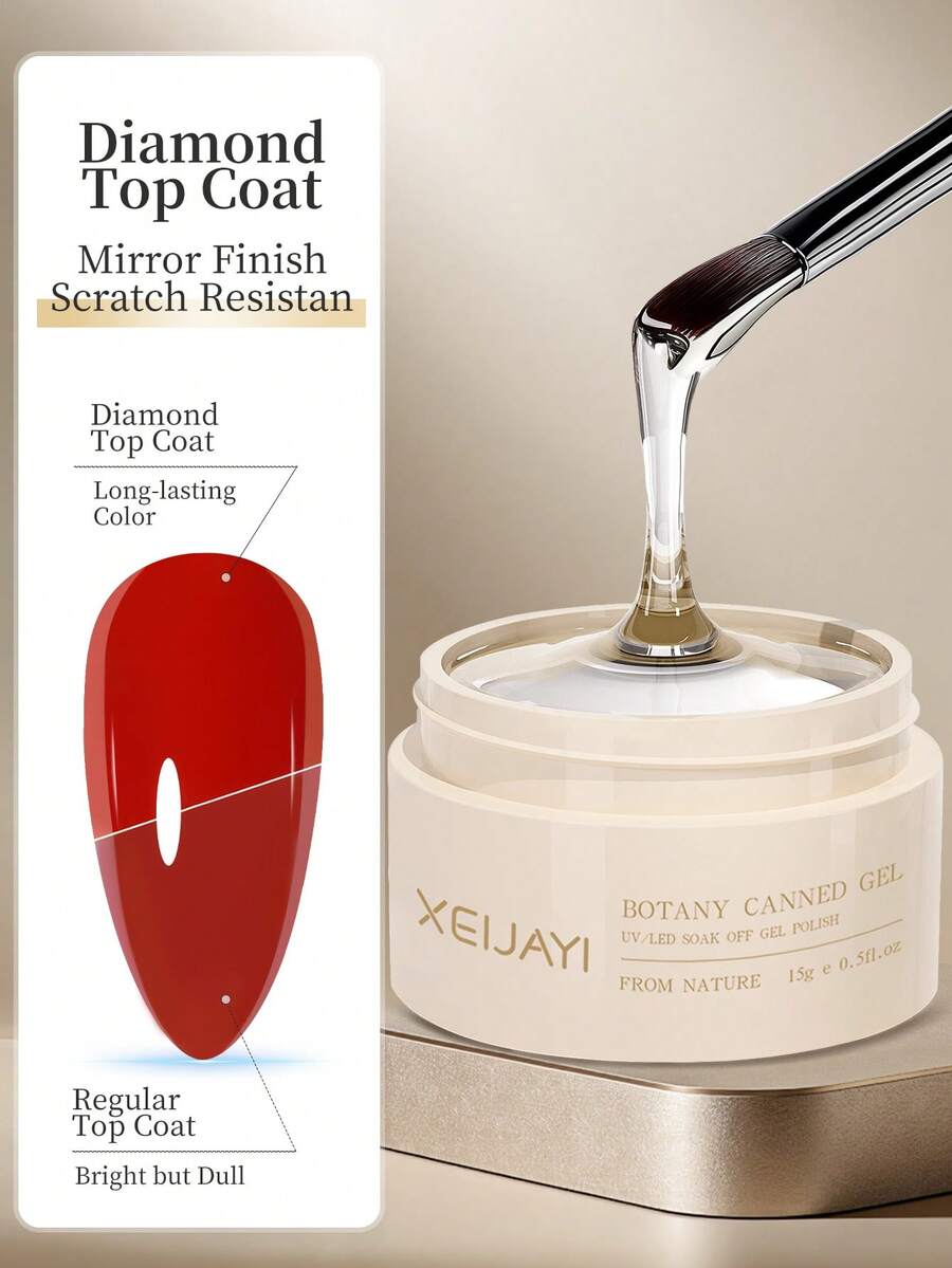 XEIJAYI 1Pc 15g Diamond Top Coat For Nails,Long Lasting Clear Top Coat LED UV Strengthen Nails High Matte Top Finish Gel Nail Polish - 無色 - 查看 1