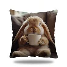 MEMNUN 1 件装饰性活力垂耳兔枕套 - 现代风格，可机洗，带拉链封口的装饰性靠垫套，适用于家庭沙发长沙发 - 单面印花 17.7 英寸 X 17.7 英寸（不含内衬）