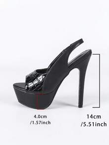 Giày cao gót đế xuồng hở mũi lấp lánh siêu cao 14cm/5,5in - màu đen - Xem 6