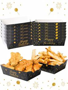 12个装黑色金色生日纸盘，金色箔纸设计，生日快乐一次性纸盘，生日派对小吃盘，纸盘，甜点盘，派对拼盘，生日装饰，生日礼物，家居装饰，桌面装饰，新年派对用品，厨房配件，厨房收纳 - 黑金生日 - 查看 3