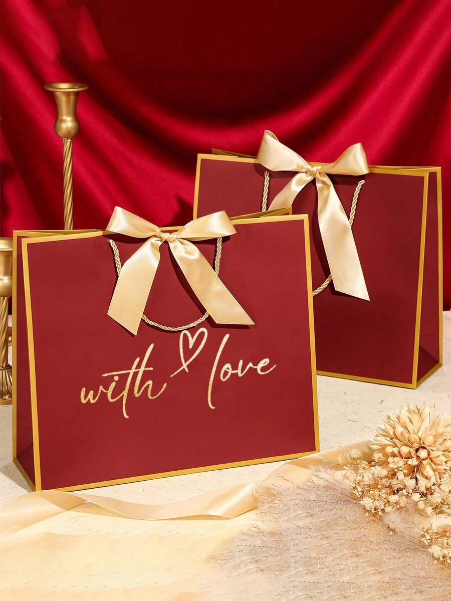 1 pieza Bolsa de regalo con forma de corazón, bolsa de regalo de papel con decoración de lazo, bolsa plegable y ligera, viene con cinta, perfecta para regalos de cumpleaños, bodas, Año Nuevo, Día de San Valentín, aniversarios, Día del Maestro