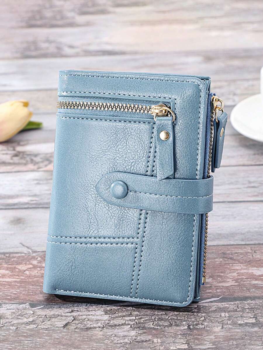 Nueva cartera plegable multifunción de color vino tinto, monedero pequeño con bloqueo RFID anti-robo, tarjetero de cuero PU suave, regalo para mujer, billetera mini, monedero, billetera pequeña, billetera linda, tarjetero, monedero de monedas, regalos, rellenos de calcetines, accesorios - Azul - Ver 1