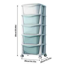 5-Drawer Storage Cart - Plastic Rolling Organizer With Wheels - Green - View 2