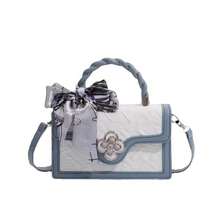 Fashionable High-End Pu Tote Bag With Versatile Square Shape And Cute Cherry Print, Perfect For Shopping, Dating Or Cross-Body For Girls Send Scarf., Best Mother's Day And Valentine's Day Gifts - 淺藍色 - 查看 2