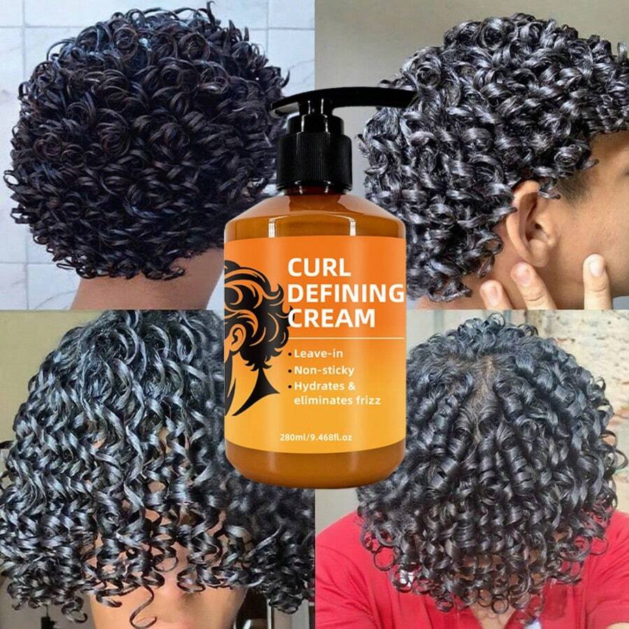 Men's Curly Hair Styling Cream - Long-Lasting Hold - 3-In-1 Leave-In Conditioner, Non-Greasy, Moisturizing, And Frizz-Free - Specially Designed For Curly Hair Styling Products.