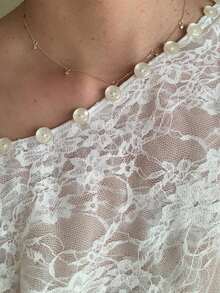 Women See Through Sheer Mesh Lace Top Multifunctional Button Drape Going Out Top Fashion Blouse Outfits - 白色 - 查看 5