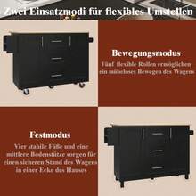 Kitchen Island, Removable Partitions, Removable Casters Like Kitchen Cabinets, Dining Cart With Countertop, Buffet Cabinet, Dining Cart With Wood Grain, Side Towel Rack With Casters, White - Black + MDF+Metal - View 3