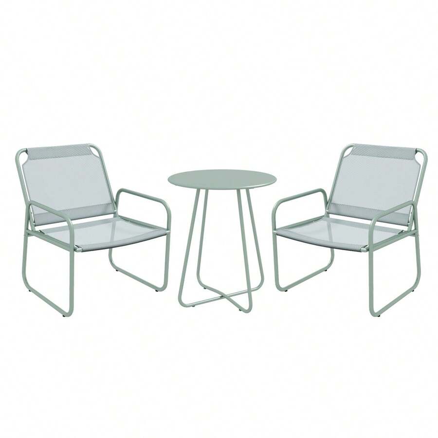 Outsunny 3-Piece Bistro Set, Balcony Furniture Set With 1 Table And 2 Chairs, Green Mesh Garden Seating Group For Garden And Patio