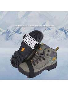 1 par de crampones para hielo de 26 dientes fáciles de usar para exteriores, cubiertas antideslizantes para zapatos para nieve con picos de acero inoxidable para superficies heladas - Negro - Ver 2