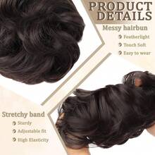 Messy Bun Hair Piece Hair Bun Wavy Curly Scrunchies Chignon Ponytail Hair Extensions Fake Hair Bun Extensions Synthetic Tousled Updo Hairpieces For Women(Black Brown),BlackBrown - 黑棕色 - 查看 5