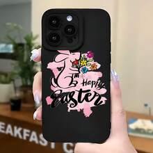 2026 nueva funda de teléfono mate, funda de teléfono conejo de Pascua con flores y texto de Feliz Pascua para  17 14 Pro Max  17 13  17 12  Galaxy S23 S22 S21 protector de teléfono funda de pareja regalo para novio novia regalo de vacaciones - Negro - Ver 5