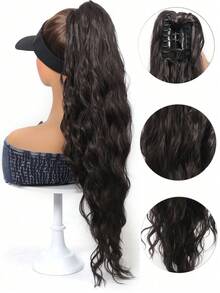 Synthetic 26Inch Long Wavy Claw Clip On Ponytail Hair Extension Blonde Ponytail Extension For Women Pony Tail Hair Hairpiece - Multicolor - View 5