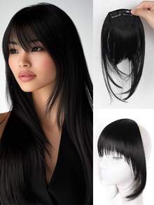 طقم باروكة اصطناعية مع غرة، بديل شعر للنساء، يغطي الشعر الأبيض، ناعم وطبيعي، باروكة متدرجة ناعمة للجبهة، بطراز كرتوني حلو وبارد، مشابك شعر، دبابيس شعر، مشابك شعر