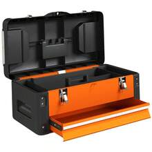 HOMCOM Empty Toolbox, 49 X 25.3 X 23 Cm, Tool Cabinet With Drawer, Box, Top Storage Compartment, Handle, Tool Box Made Of Steel, Orange - 1 - View 1