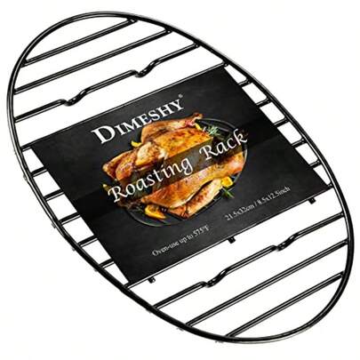 Rejilla para asar de color negro con patas integradas, acabado esmaltado antiadherente, apta para una bandeja de horno ovalada de 15 pulgadas. Segura para lavavajillas. Excelente para asar, cocinar, secar y enfriar. 12.5 X 8.5