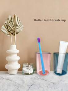 1pc Transparent Gargle Cup, Plastic Bathroom Cup, Reusable Drinking Glass, Elegant Transparent Gargle Cup, Luxury Couple Toothbrush Cup, Suitable For Home And Bathroom Use