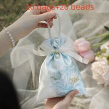10 件婚礼回礼袋，礼品糖果盒，配珍珠和丝带，花卉设计，奢华情人节
