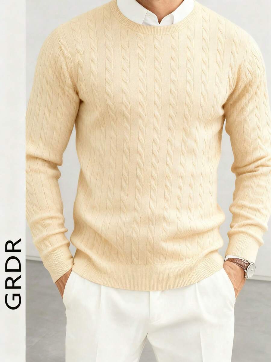 GRDR 男士休闲百搭纯色扭结针织圆领毛衣