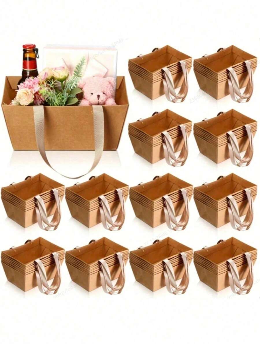 Bulk Kraft Basket, Empty Kraft Gift Basket With Handle,Gift Wrapping, Wedding, Party, Christmas, Valentine's Day - Multicolor - View 1