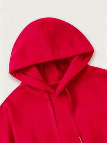 Hoodie mit Pik-Print und klassischem Blumenmuster. Unisex-Hoodie für Herbst/Winter mit extra dickem, warmem Futter, verstellbarem Kordelzug und Taschen an den langen Ärmeln. Aus Baumwolle und Samt gefertigt, ideal für kalte Tage. - Rot - Übersicht 3