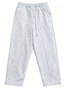 1pc Men's Gray Fleece Paneled Baggy Sweatpants, Essential Streetwear Joggers With Comfort Fit, Wide Leg Pants For Men, Suitable For Daily Shopping, Loungewear, Sports & Fitness, Friends Gatherings And Back To School Wear, Perfect Men's Spring Fall Winter Clothes