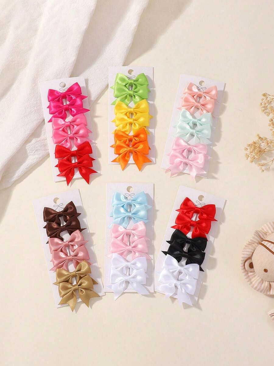 6pcs Handmade Fabric Bow Hair Clips, Girls' Solid Color Side Bangs Hairpins, Suitable For Daily Wear And Holiday Outfits - Multicolor - View 1
