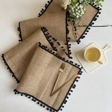 1pc Tasseled Table Runner, Square Jute Pom Pom Tabletop Decor, Christmas Party Holiday Tablecloth, Reusable Wedding Festival Table Mat - Multicolor - View 6