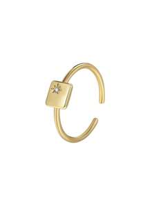 Charm-In 1 pieza Anillo ajustable de oro de 18 quilates chapado en latón con forma de corazón, geométrico y de cachorro con circonita cúbica, regalo para el Día de San Valentín, Día de la Madre - Dorado - Ver 13