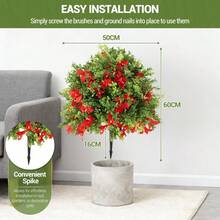 Tzou 2Pcs 2FT Artificial Bougainvillea Trees With Flowers, Realistic Faux Plants With Ground Spikes For Outdoor Garden, Porch, Patio Decor - 紅色 - 查看 7