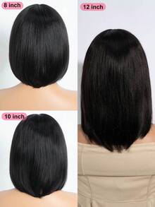 QVR QUEEN VIRGIN REMY QVR 直发波波头假发，带刘海，迷你蕾丝波波头假发，带刘海，夹式设计，即戴即用，无需胶水，适合初学者，黑色 - S1 - 查看 5