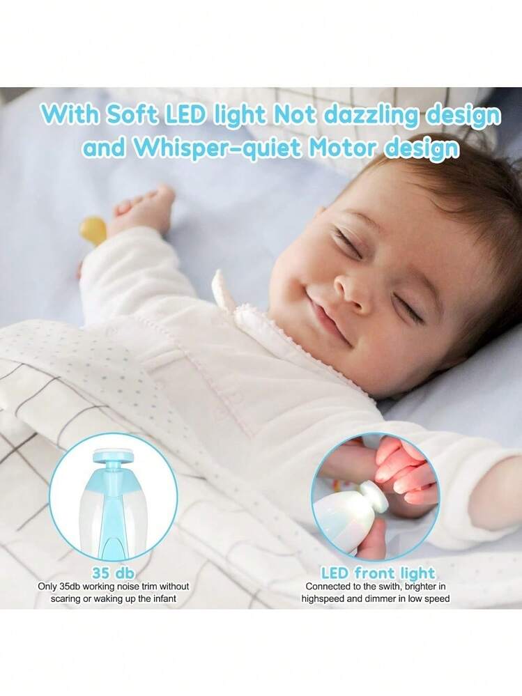 Cochildor Baby Nail File Clippers Electric: Baby Nail Trimmer Electric Kit Fingernails Toes Care Manicure 6-In-1 Set With LED Light  For Newborn Kids And Adult  Available In Pink And Blue. - 藍色 - 查看 6