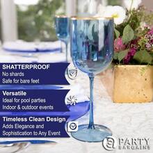 Oz Wine Goblets - Blue With Gold Rim 5-Pack Elegant Disposable Plastic Wine Glasses With Stems For Weddings Outdoor Events And Poolside Parties - 藍金邊 - 查看 2