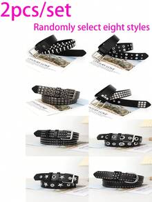 8pcs/4pcs/2pcs Assorted Punk Style Square Rivet Belts, Versatile Fashion Accessory For Jeans, Suits, Random Delivery - Black - View 14