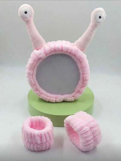 3Pcs Spa Headband And Wristbands Set, Funny Snail Eyes Makeup Headband, Bandeau, Soft Plush Face Washing Hair Band, Skincare Headband, Wrist Wash Band, Bandeau Hair Holder, Coral Fleece Wrist Cuffs, Bandeau, Halloween Costume Accessory, Christmas Gifts For Women Hair 