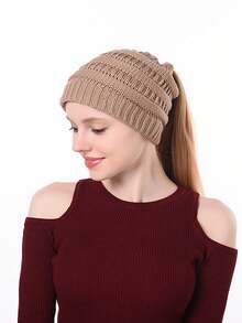 1顶新款欧美针织马尾辫开口帽，多功能保暖时尚女式户外帽 - 1pcs - 查看 9