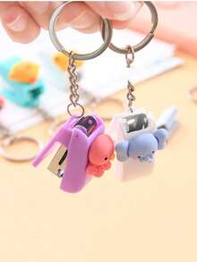 1个可爱卡通订书机，便携式，办公装订工具，学生用品，迷你订书机带钥匙扣，适用于办公室、学生文具、家庭、学校用品、返校礼物、男友礼物、办公桌配件、教师礼物、书籍配件、返校季、学校用品 - 彩色 - 查看 2