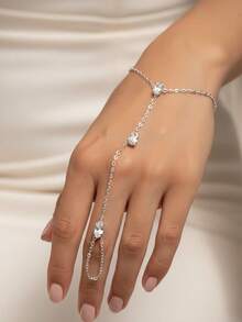 1pc Minimalist Silver Tone Zirconia Finger Hand Chain Bracelet, Elegant Versatile Delicate Chain Hand Jewelry Accessory Gift For Women - Multicolor - View 7