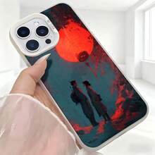 Cubierta de telefono para iPhone con diseño de pareja bajo luna roja color azul oscuro y rojo estampado artístico para uso diario en cafeterias y salas de estar - Blanco - Ver 5