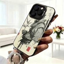 Cubierta de telefono con diseño de artista chino en blanco y negro estampado con bambu y sellos rojos para iPhone 14 Pro Max estilo elegante para uso diario en cafeterias y eventos sociales - Blanco - Ver 6