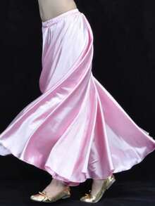 Chân váy maxi khiêu vũ thời trang, chân váy phồng xẻ tà đôi bằng satin dành cho nữ, thích hợp cho múa bụng, flamenco, nhạc rock. - Nhiều màu - Xem 12