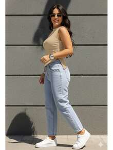Women's Asymmetrical Ribbed Plain Blouse Summer 2025 | Sophisticated Casual Fashion Basic Look - 米色 - 查看 3