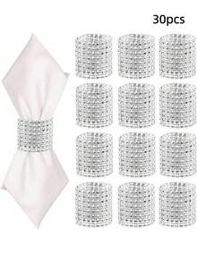 10pcs/30pcs/50pcs Gold Diamond Napkin Rings, Christmas Napkin Holders, Shiny Rhinestone Napkin Rings, Diamond Hook And Loop Napkin Rings, Suitable For Table Decoration, Suitable For Anniversary, Birthday, Wedding, Dinner, Party, Diy Decoration (Silver) - Silver - View 9