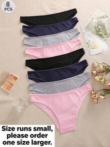 8 piezas/paquete Bragas básicas de algodón para mujer, unicolor suave, adecuadas para todas las estaciones y deportes - Multicolor - Ver 2