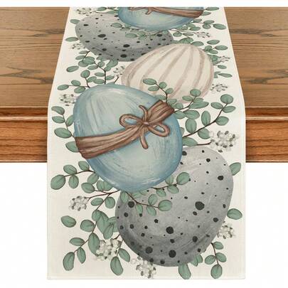 Eucalyptus Egg Easter Table Runner, Spring Kitchen Dining Table Decor Suitable For Indoor Outdoor Home Party Decoration