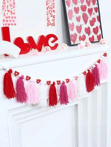 1pc Boho Style Valentine'S Day Heart Garland - Red, Pink, White Fabric Tassel Banner, Romantic Wall Hanging Decor, Multipurpose No-Electricity Festive Ornament For Home Atmosphere, Ideal Gift For Valentine'S Day