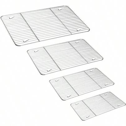 TeamFar Cooling Rack Set Of 4 Stainless Steel Grid Cooking Roasting Racks For Various Size Baking Sheet Toaster Oven Pan Healthy And Heavy Duty Mirror Finish And Dishwasher