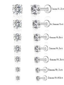 EleRunis 1颗0.03-1.2克拉四爪镶嵌圆形无色莫桑石耳骨螺旋穿刺耳钉，适合女性日常佩戴、派对、周年纪念、情人节、婚礼、新娘首饰 - 銀色 - 查看 4