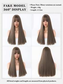 7JHH WIGS 高品质22英寸长直亚麻棕色假发，女士款，蓬松合成假发带刘海，外观自然，采用非常柔软的耐热合成纤维制成，全机织，美观大方，适合女孩参加音乐节、派对、街头服饰、万圣节角色扮演、动漫或服装搭配等场合。 - 棕色 - 查看 6