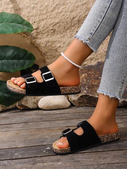 Soft Beige Color With A Gentle Feel, Fashionable Double Buckle Design For Easy Adjustment, Fluffy Sole Feels Like Walking On Clouds, Extremely Comfortable For Daily Wear, Lounging At Home Or . Also Available In Pink, Black, And Blue For Selection.