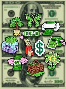 30件/11件 美金系列鞋飾配件－美金、貨幣、鈔票、金錢樹、印刷機、幸運DIY鞋飾/配件－財富祝福禮物，適合洞洞鞋/涼鞋，夏季假期禮物、度假必備、畢業派對、開學季 - 美元系列B - 查看 1